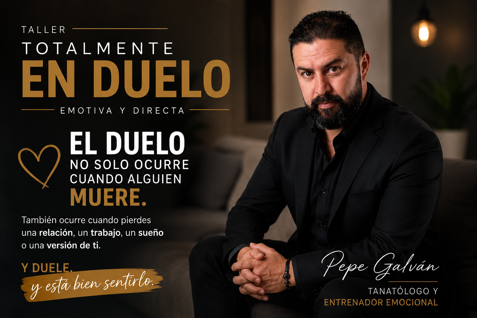 Pepe Galván presents an emotive workshop on grief, with Spanish text about loss after a relationship, job, dream or version of yourself.