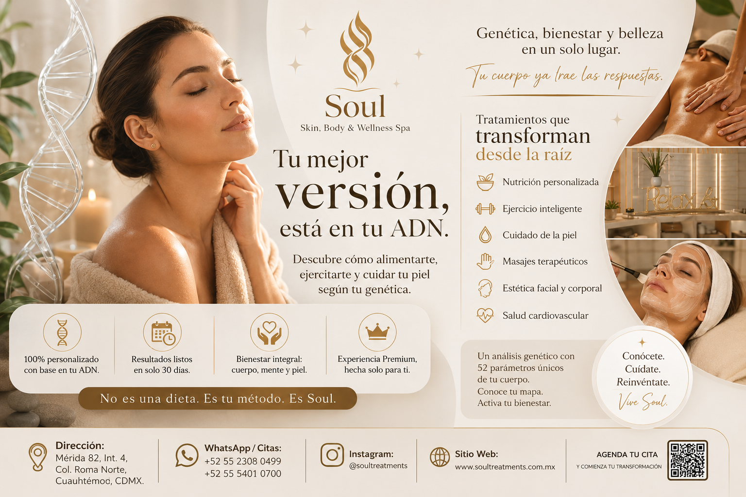 Soul Spa presents personalized beauty and wellness guided by DNA, with facial care, nutrition and training in Roma Norte.