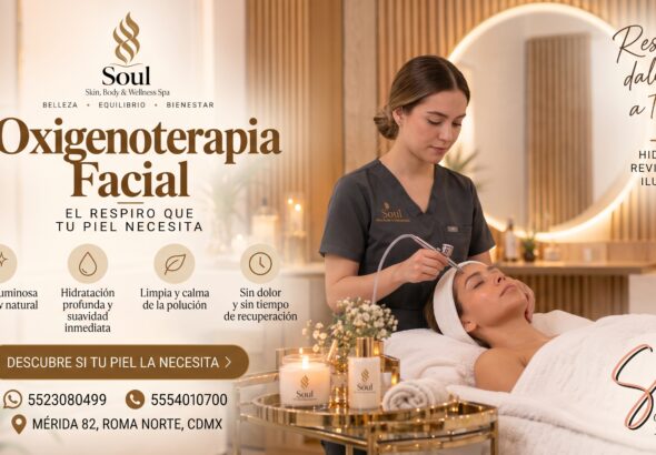 Una especialista aplica oxigenoterapia facial con un dispositivo mientras una clienta descansa, para hidratar y revitalizar su piel.
