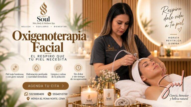 Una especialista aplica oxigenoterapia facial con un dispositivo de oxígeno a una clienta recostada en un spa de CDMX.